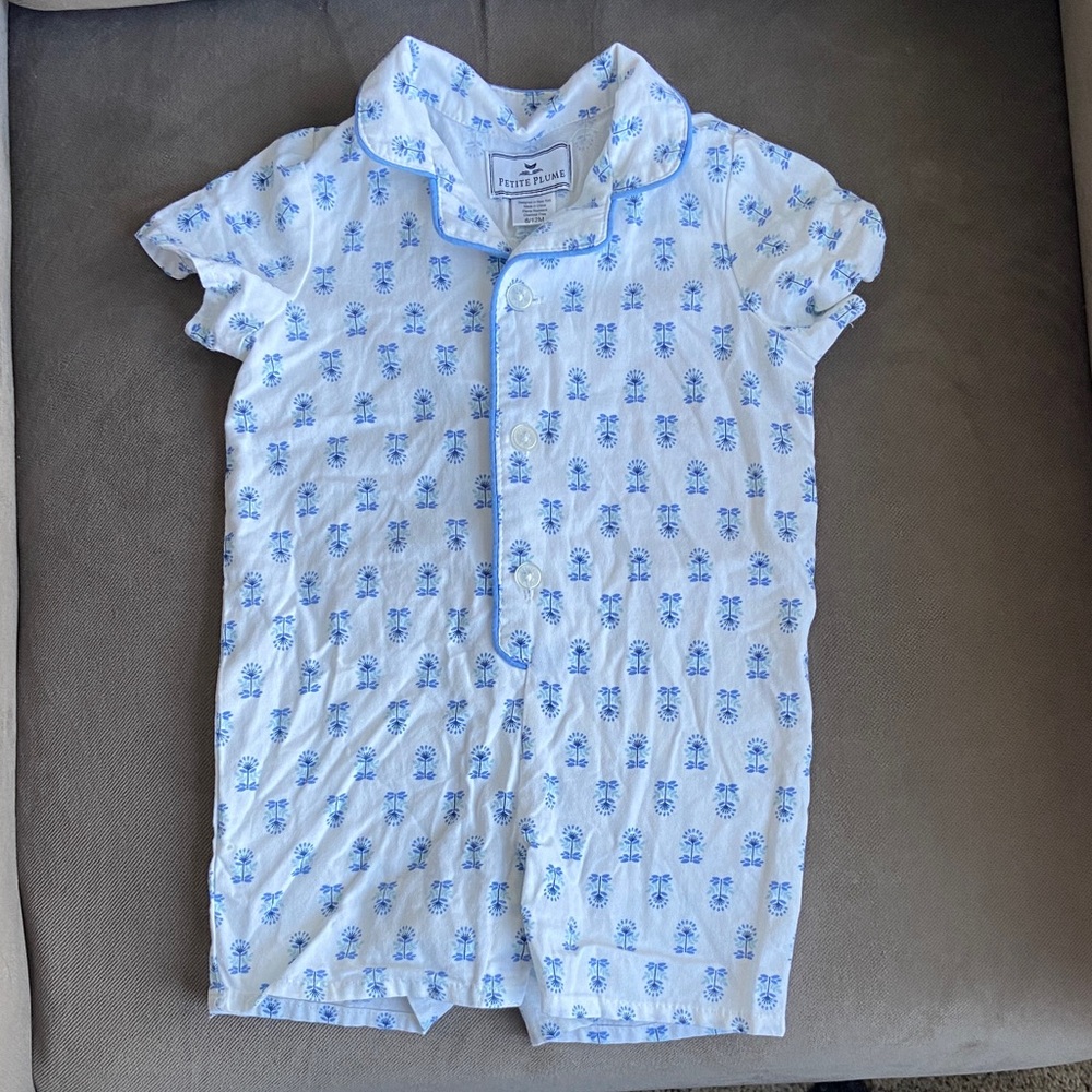 Petite Plume Blue Floral Pajama Romper 6/12 months